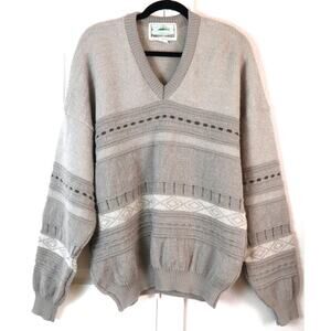 Vintage 90s Forest Lakes New Zealand Wool Sweater Mens Medium Taupe Beige V Neck
